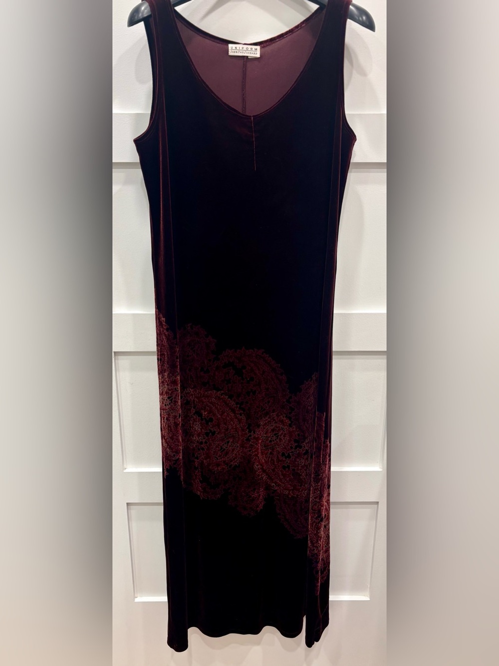 Uniform John Paul Richard Burgundy Velvet Maxi Dress with Paisley Detail